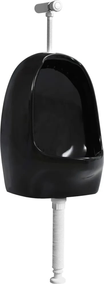 vidaXL Pisoar de perete cu supapă pentru spălare, negru, ceramică