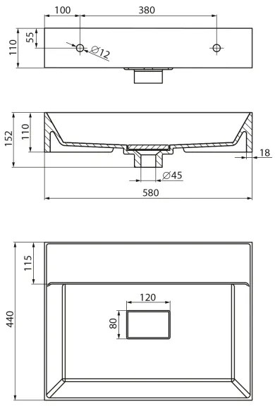 Sapho - Lavoar suspendat GODIVA 58x44 cm marmură/alb