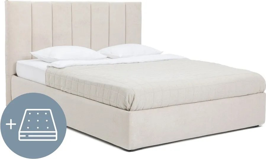 Pat dublu tapițat bej cu spațiu de depozitare cu saltea/ somieră 180x200 cm Thessa Bold Line - Bonami Selection