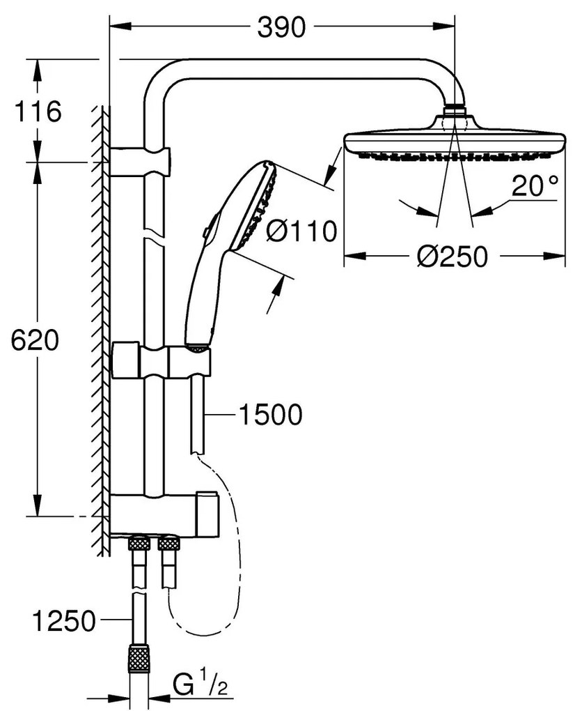 Grohe Vitalio Start System set de dus perete da negru 266802431