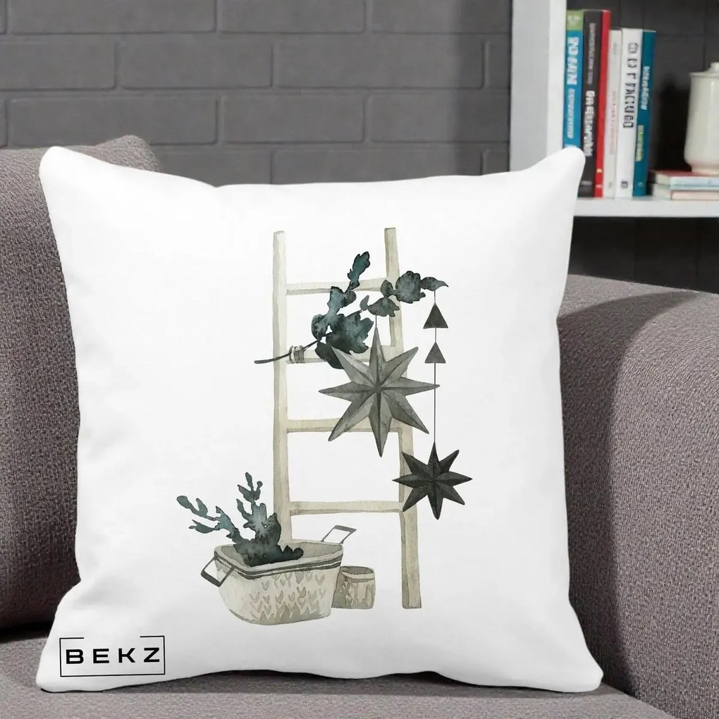 Perna Decorativa Scara Scandinavica cu Stele, 40x40 cm, Alba Mata, Husa Detasabila, Perna Inclusa, BEKZ®