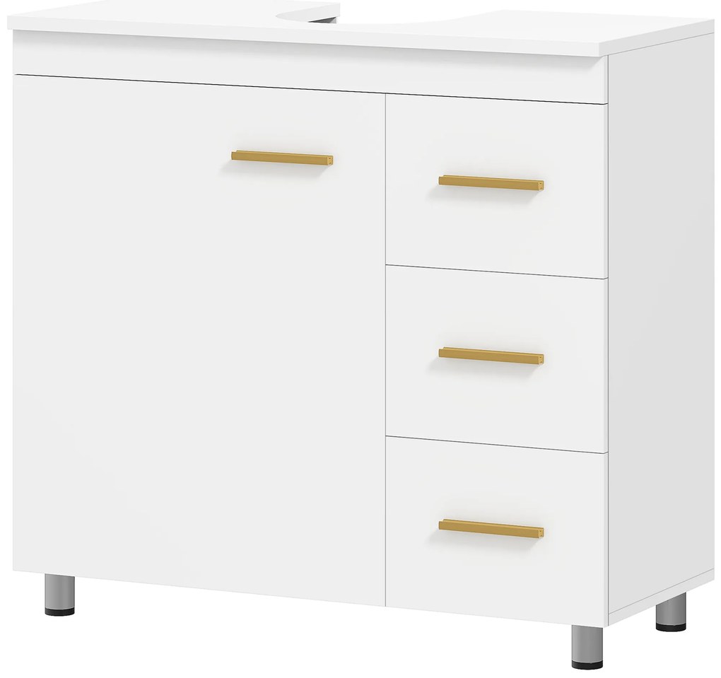 HOMCOM Dulap sub chiuvetă pentru baie, design în 3 niveluri, MDF, PAL, Alb | Aosom Romania