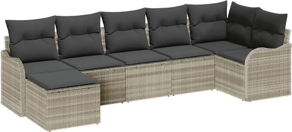 vidaXL Set de canapele pentru grădină 7 pcs Gri deschis poliratan