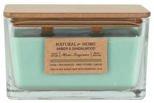 Lumanare parfumata Sandalwood, recipient sticla, verde, 14.5x8.5 cm