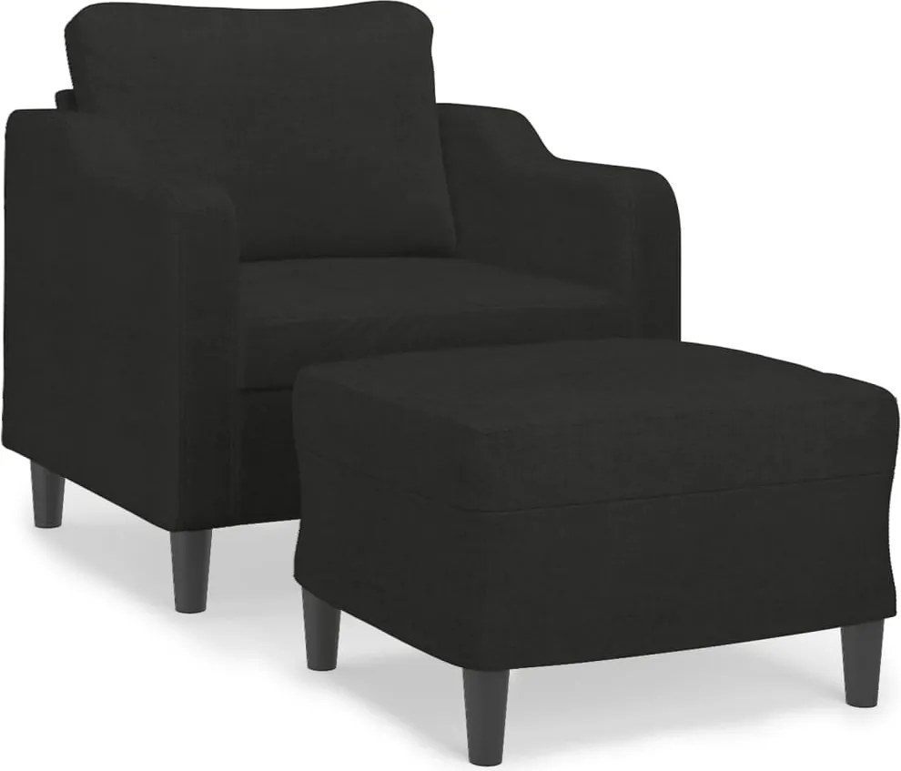 vidaXL Fotoliu canapea cu taburet, negru, 60 cm, material textil