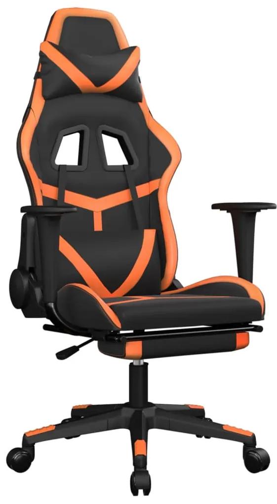 345440 vidaXL Scaun gaming masaj/suport picioare, negru/portocaliu, piele eco