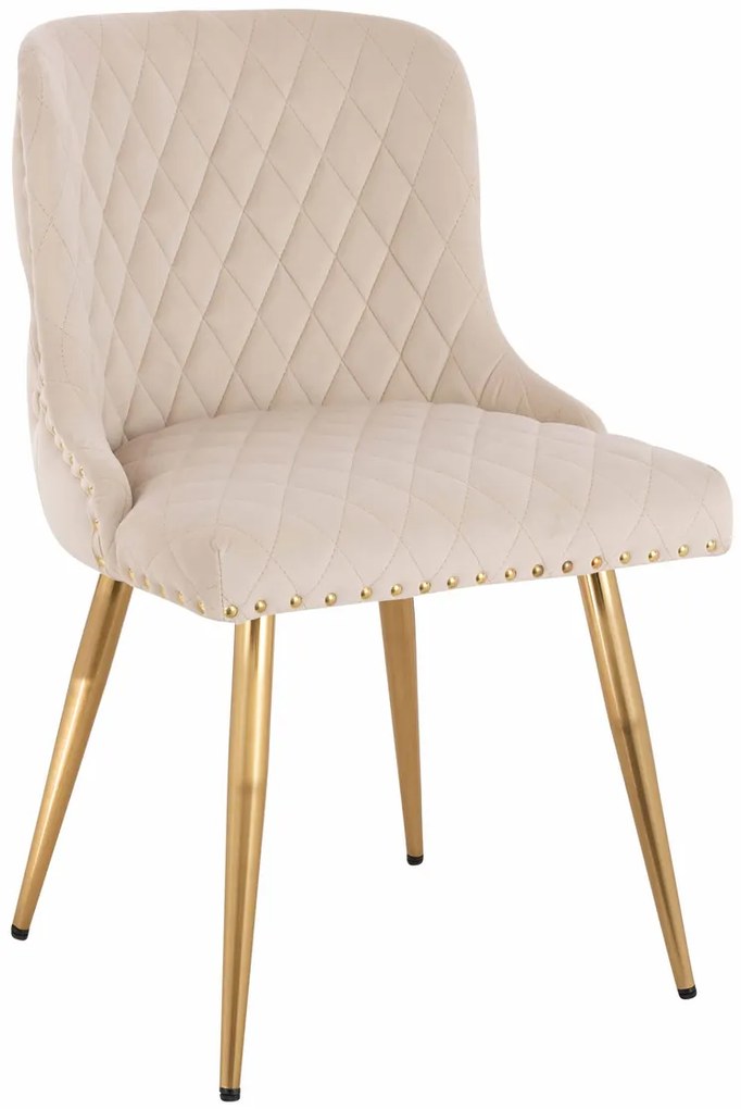 HR940 Scaun cu picioare aurii Crem din Catifea
