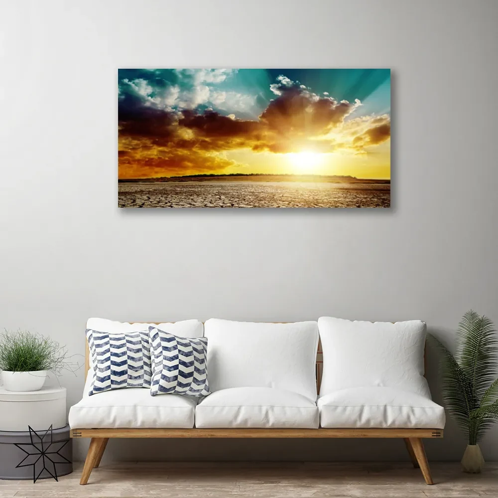 Tablou pe panza canvas Sun Nori Desert Peisaj Albastru Gri Galben Portocaliu