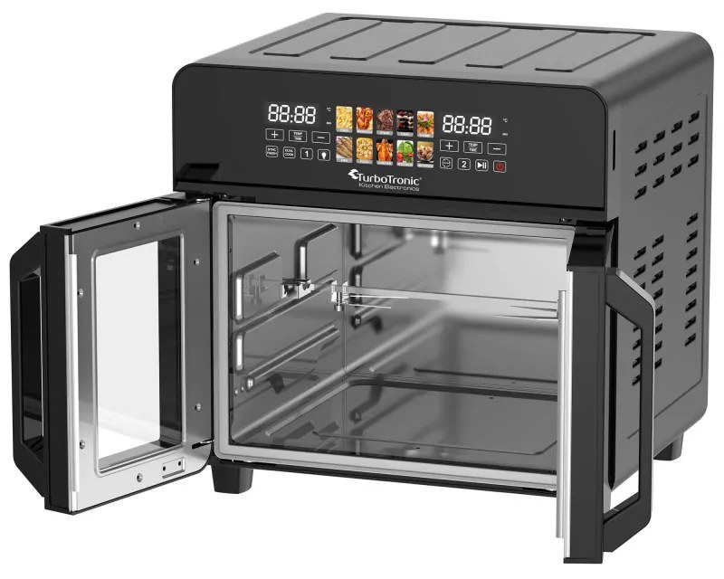 Friteuza - cuptor TurboTronic TT-AFO240, 2600W, 23 L, 10 programe, 50-200C, Grill, Afisaj LED, Timer, Negru