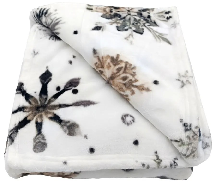 Pătură albă din micropluș/cocolino 150x200 cm cu model de Crăciun Nord Flake – My House