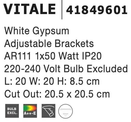 Spot incastrabil design modern Vitale alb 20x20cm