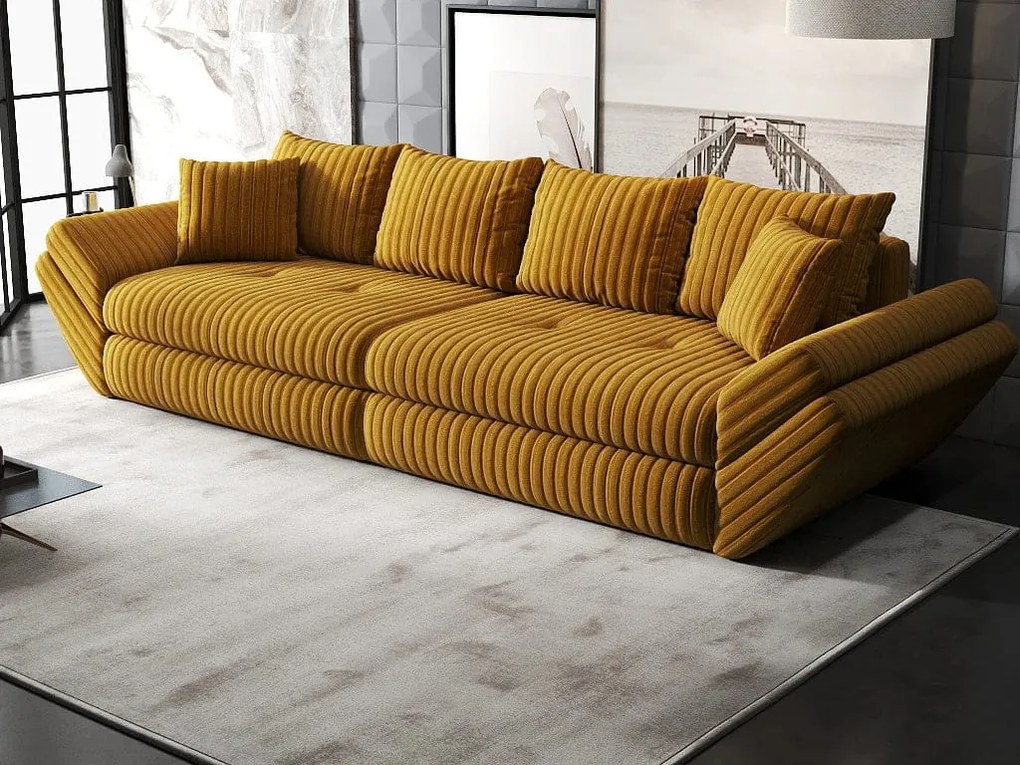 Canapea extensibilă dumonde cu ladă de depozitare si sezut confortabil din spuma high-density, Loana Ambience Mustar 300x100 cm