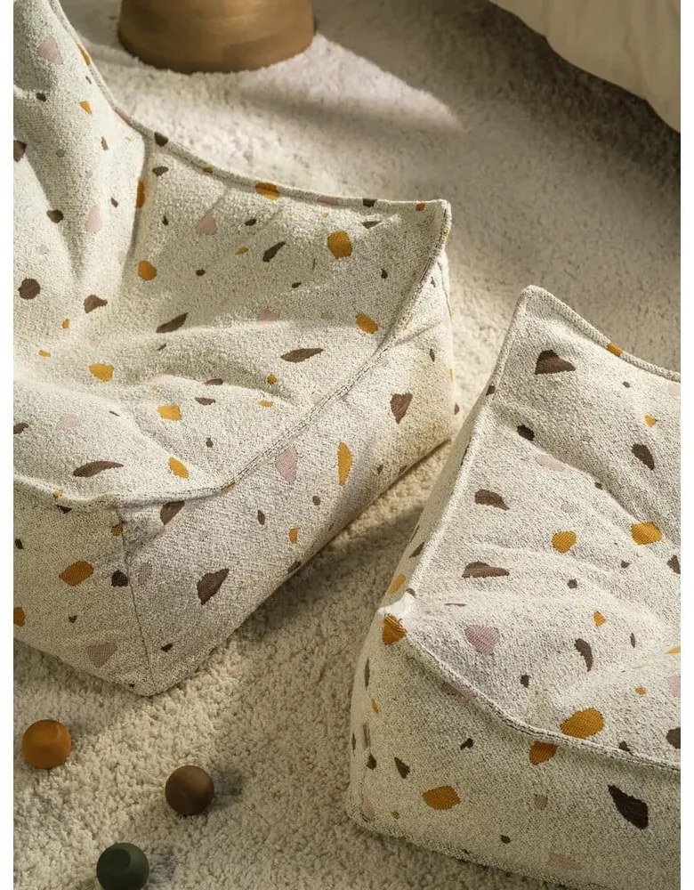 Fotoliu puf pentru copii alb cu tapițerie din țesătură bouclé/cu tapițerie din chenille Terrazzo Square – Wigiwama