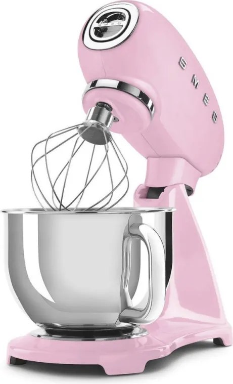 Mixer planetar SMEG SMF03PKEU, 800 W, 4,8 l, 10 viteze, Functie de pornire treptata, Roz