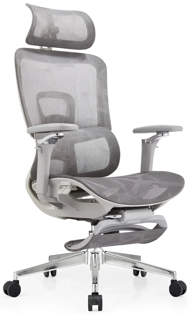 RESIGILAT- SYBERGO HUMAN PRO Scaun ergonomic, suport lombar, sezut translatie, cotiere 3D, suport picioare, Full Mesh, Gri