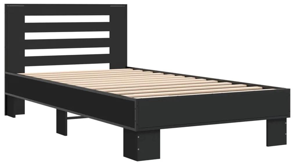845657 vidaXL Cadru de pat, negru, 75x190 cm, lemn prelucrat și metal