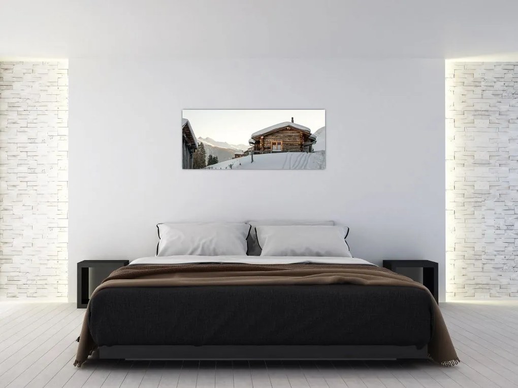 Tablou - cabana montană în zăpadă (120x50 cm)
