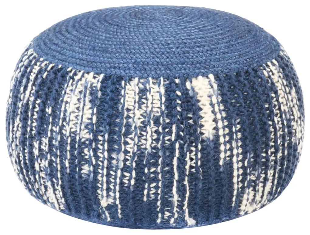 287606 vidaXL Fotoliu puf tricotat manual, albastru/alb, 50x35 cm, lână
