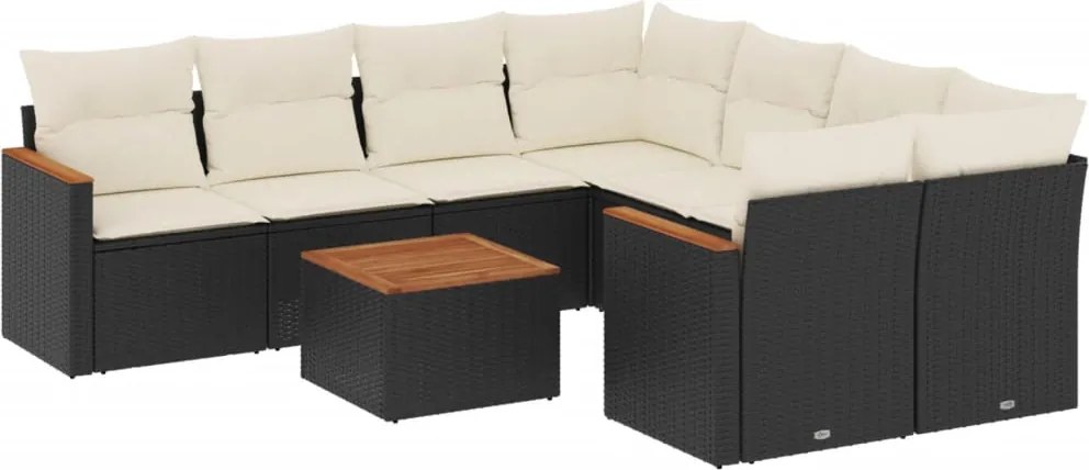 vidaXL Set mobilier de grădină cu perne, 9 piese, negru, poliratan