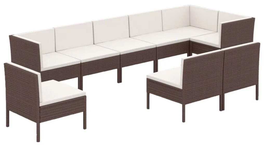 3094403 vidaXL Set mobilier de grădină cu perne, 9 piese, maro, poliratan