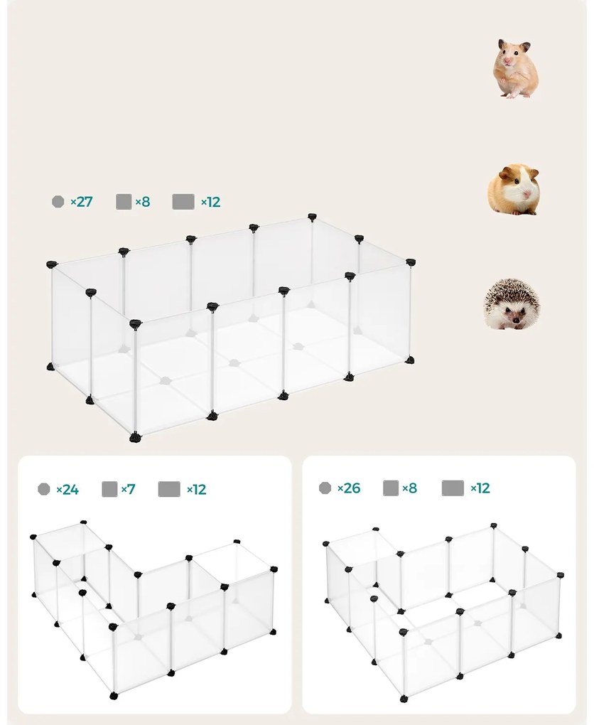 Țarc pentru animale mici din plastic transparent BEN, 125x63x42 cm, transparent SongmicsHome