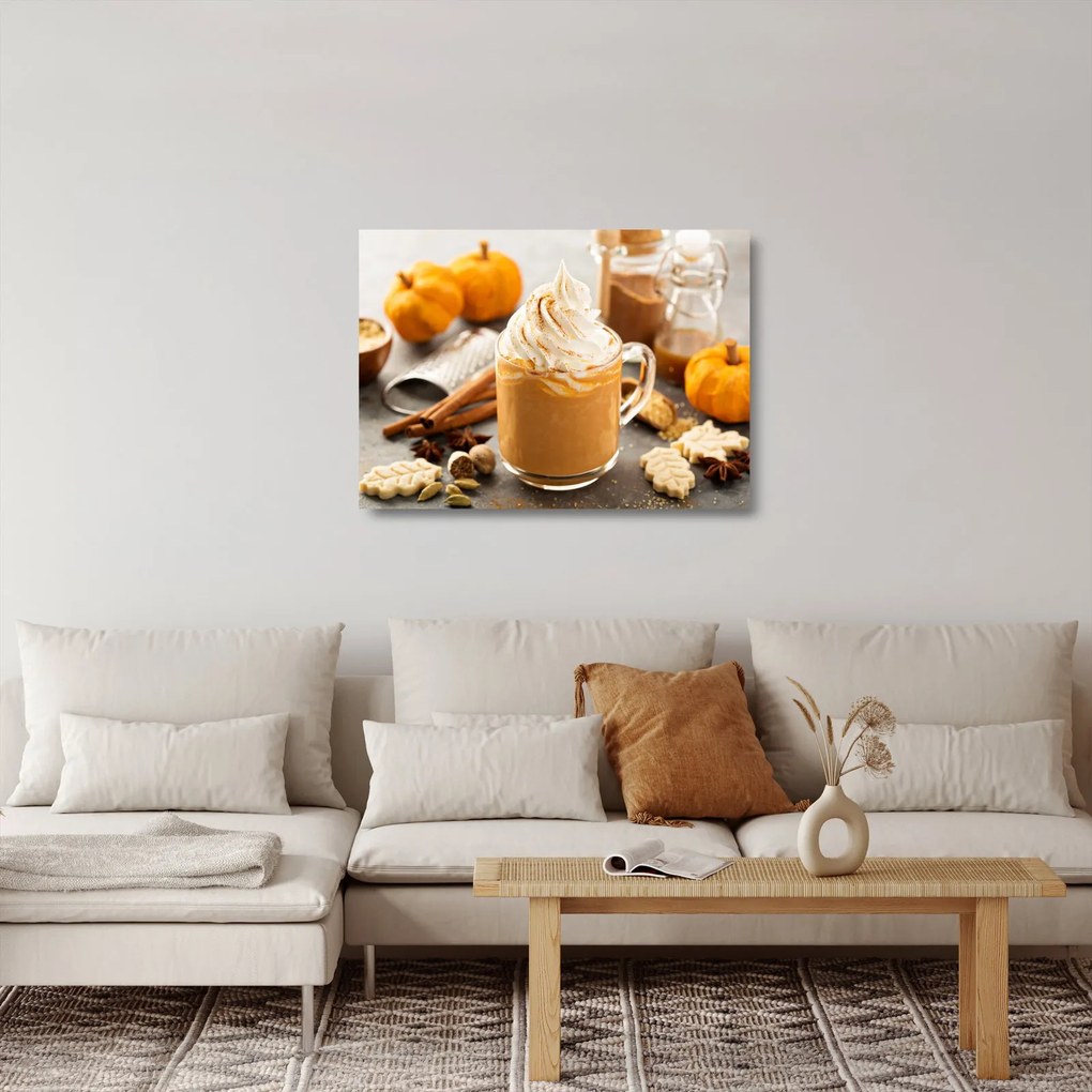 Tablou pe sticlă - Cafea cu lapte de dovleac (70x50 cm)
