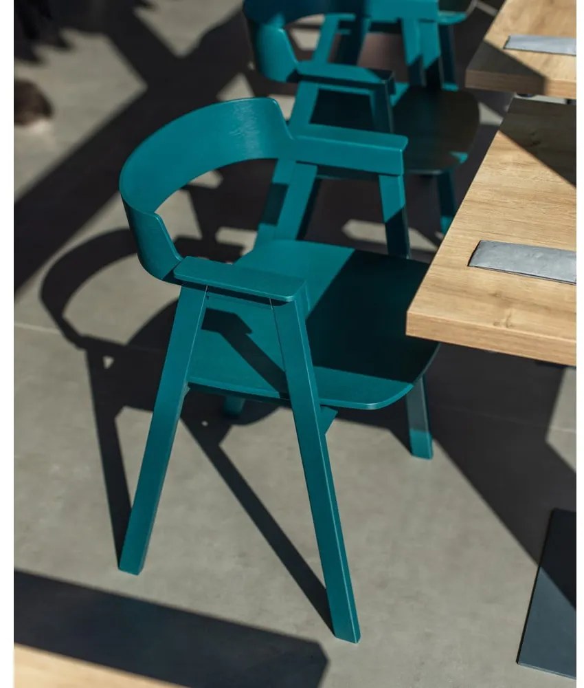 Scaun de dining petrol cu cotiere din lemn de stejar Flip – Gazzda