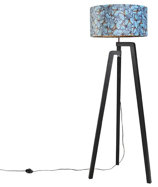 Lampă de podea cu trepied neagră cu abajur fluture 50 cm - Puros