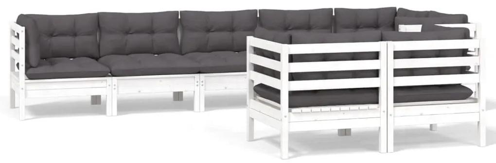 Set mobilier gradina cu perne, 8 piese, alb, lemn masiv de pin Alb, 1