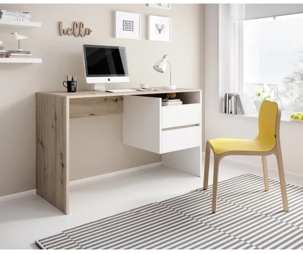 Birou cu sertare MARLO, stejar artisan/alb