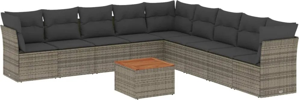 vidaXL Set mobilier de grădină cu perne, 10 piese, gri, poliratan