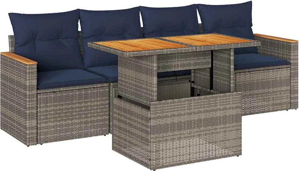 vidaXL Set canapea de grădină cu perne, 5 piese, gri, poliratan