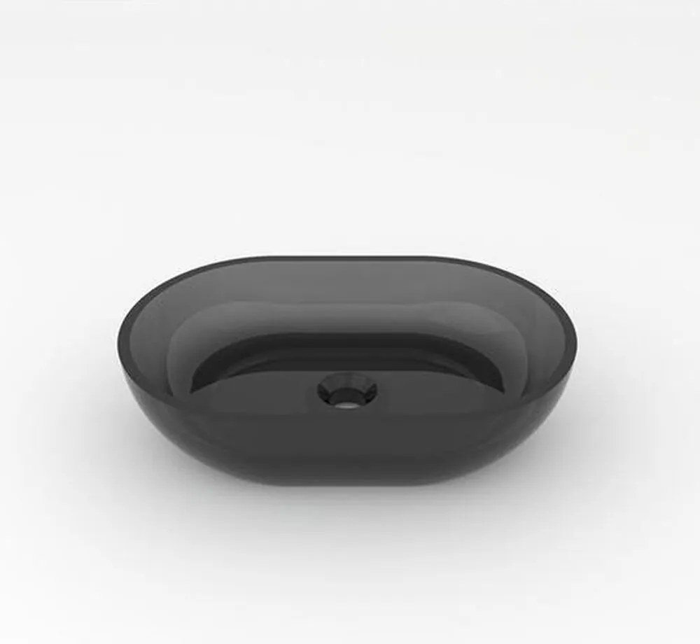 Lavoar pe blat Rune Mond oval 58 cm rasina transparenta  - fumuriu