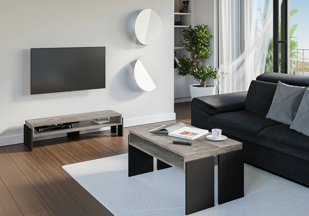 Masă TV Ramea (Stejar platinum grange + Negru). 1055244
