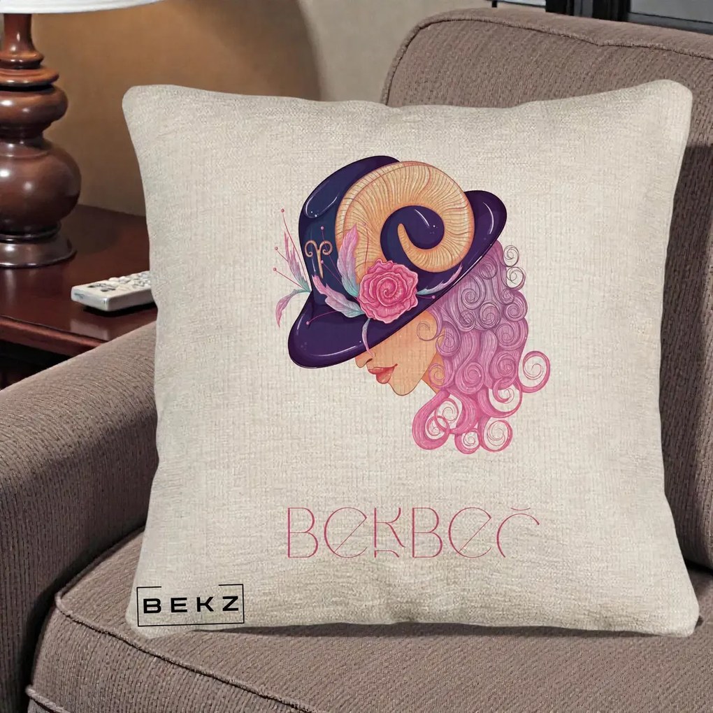Perna Personalizata Zodie Berbec, 40x40 cm, Bej Canapea, Husa Detasabila, Perna Inclusa, BEKZ®
