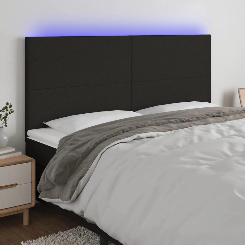 3122152 vidaXL Tăblie de pat cu LED, negru, 160x5x118/128 cm, textil