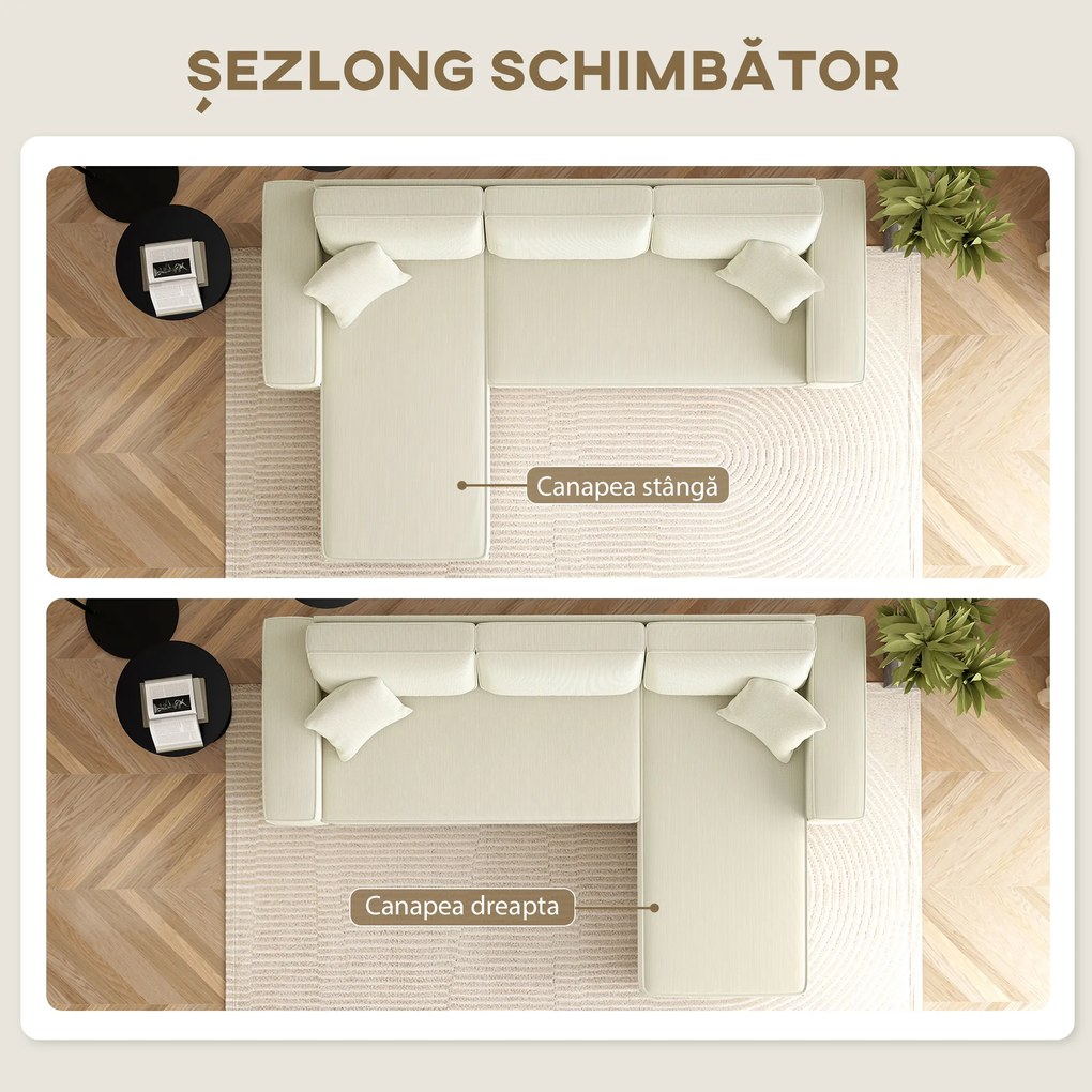 Canapea HOMCOM catifea crem, 3 locuri | Aosom Romania