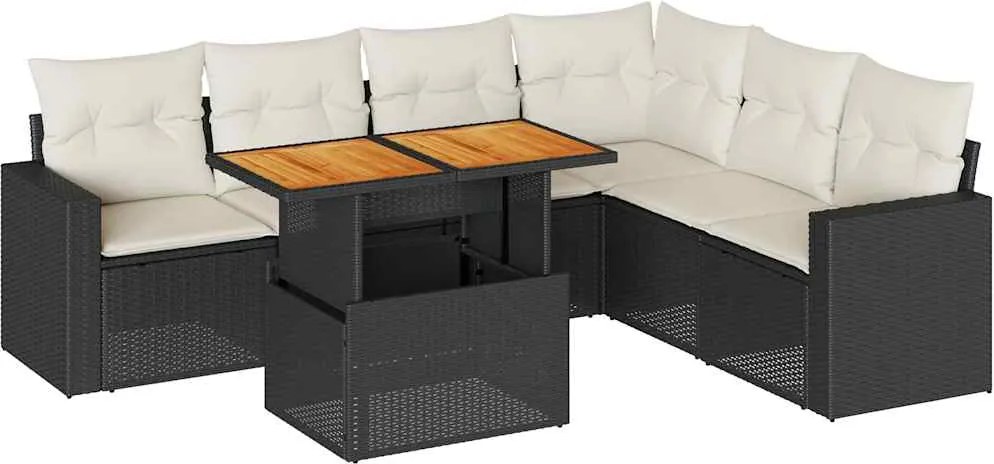 vidaXL Set canapele de grădină cu perne, 7 piese, negru, poliratan