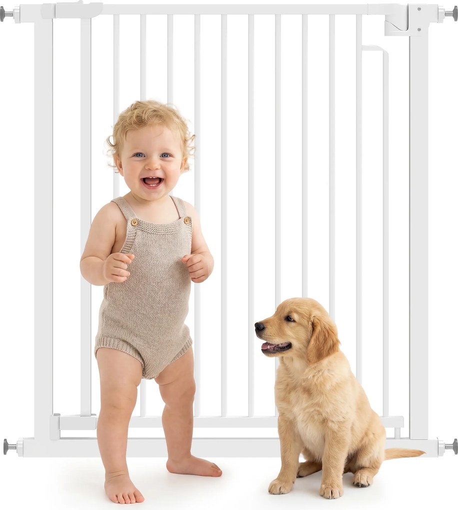 PawHut Grilaj de protecție pentru scări Barieră fără găurire cu închidere automată pentru copii Bucătărie Scară 76-80 x 76 cm Alb | Aosom Romania