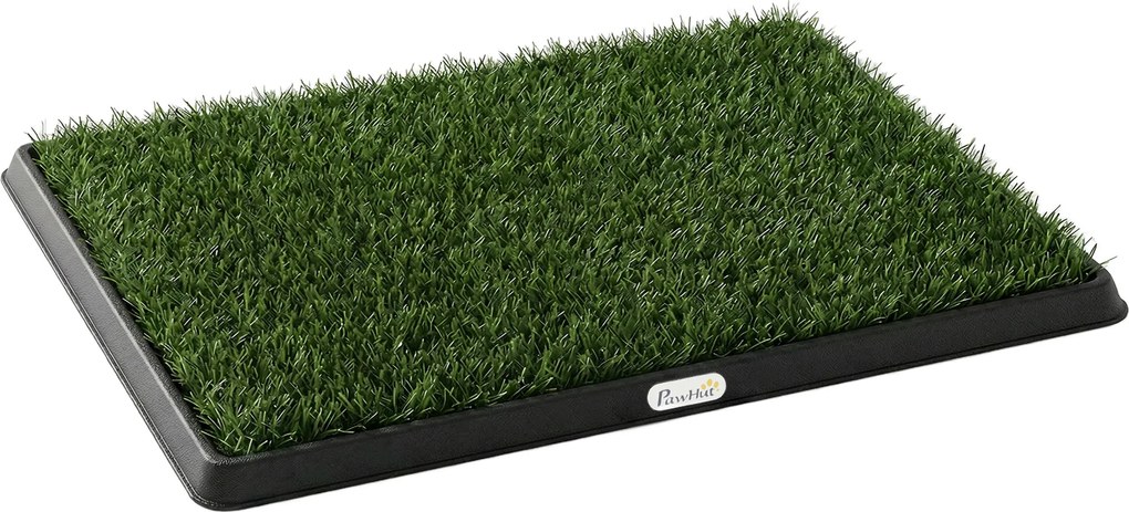 PawHut Toaletă pentru câini 63 x 50,5 cm, toaletă cu 2 covorașe de iarbă artificială lavabile, pentru pui și câini, pentru balcon, acasă, Negru+Verde | Aosom Romania