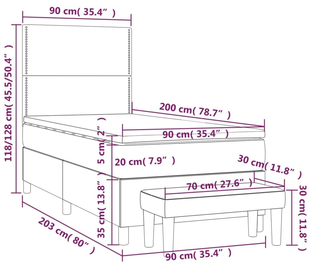 Pat box spring cu saltea, gri inchis, 90x200 cm, textil Morke gra, 90 x 200 cm, Culoare unica si cuie de tapiterie