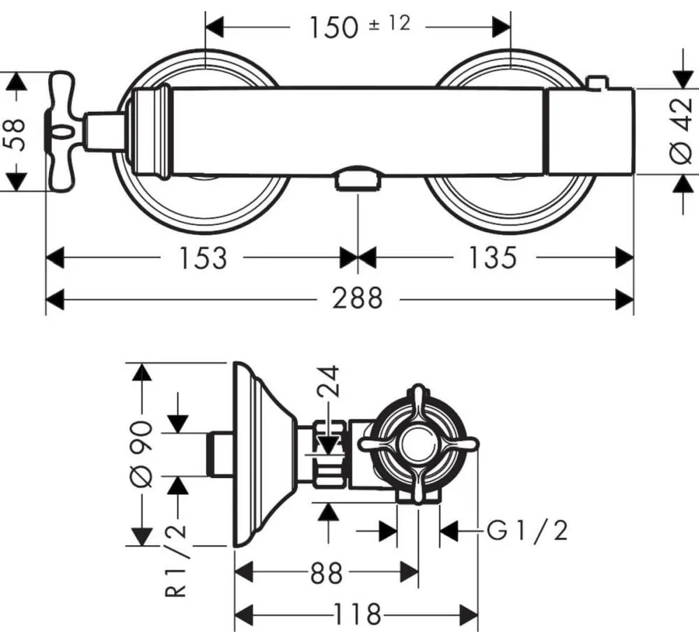 Termostat incastrat de dus, crom Crom lucios