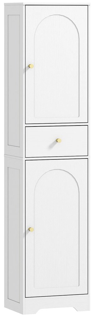 HOMCOM Dulap baie înalt, mobilier depozitare coloană cu dulapuri, sertar și rafturi reglabile 40x29,5x170cm alb | Aosom Romania