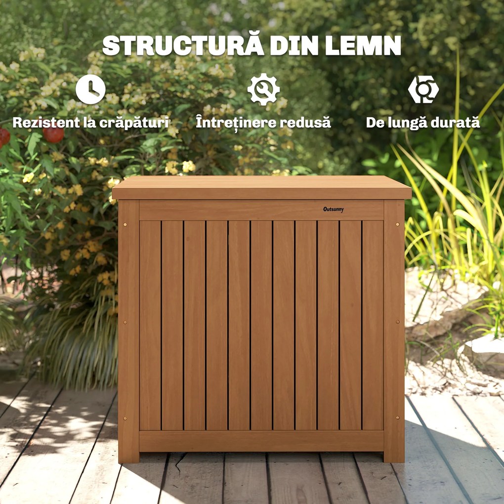 Outsunny Bancă de Exterior 130L, Capac, Cutie Lemn cu Balamale și Curea | Aosom Romania