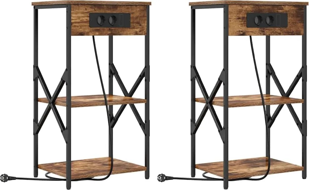 vidaXL Dulap de noapte cu raft 2 pcs Stejar fumuriu 41 x 31 x 76 cm