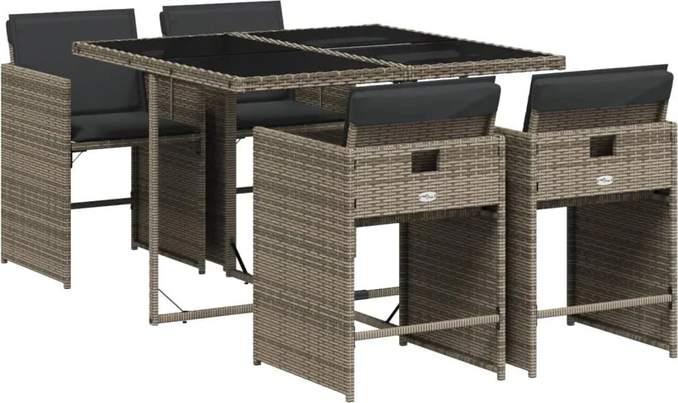 vidaXL Set mobilier de grădină cu perne, 5 piese, gri, poliratan