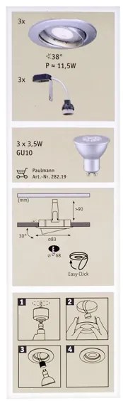 Paulmann 92516 - Set 3x LED GU10 3,5W corp iluminat baie 230V