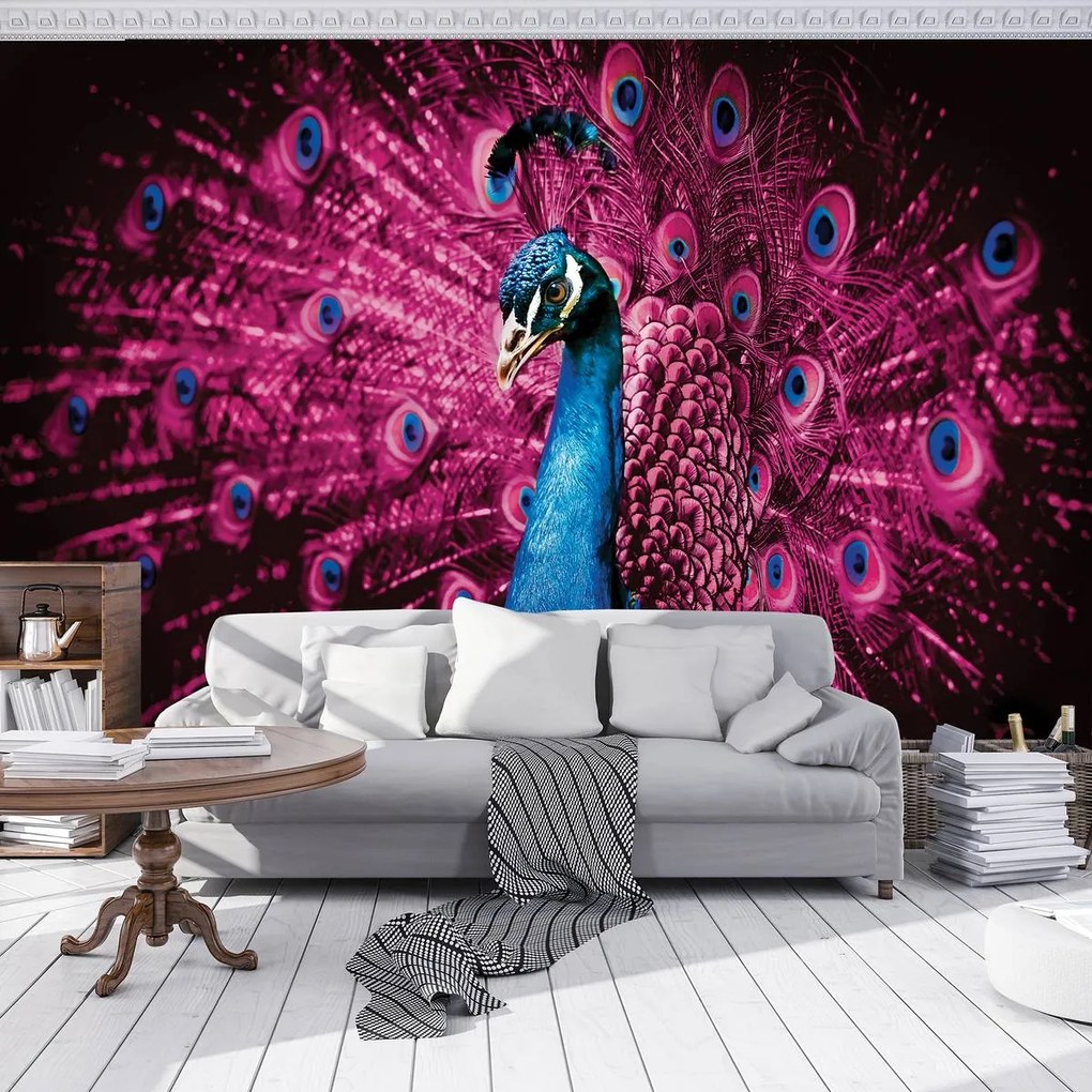 Fototapet - Păun cu pene roz (152,5x104 cm)