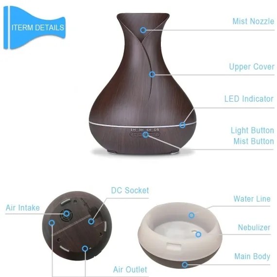 Umidificator și ionizator de aer LED RGB 400 ml