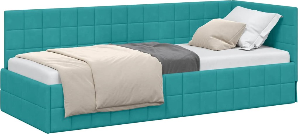 vidaXL Cadru de pat colțar cu headboard Turcoaz 80 cm x 200 cm Catifea